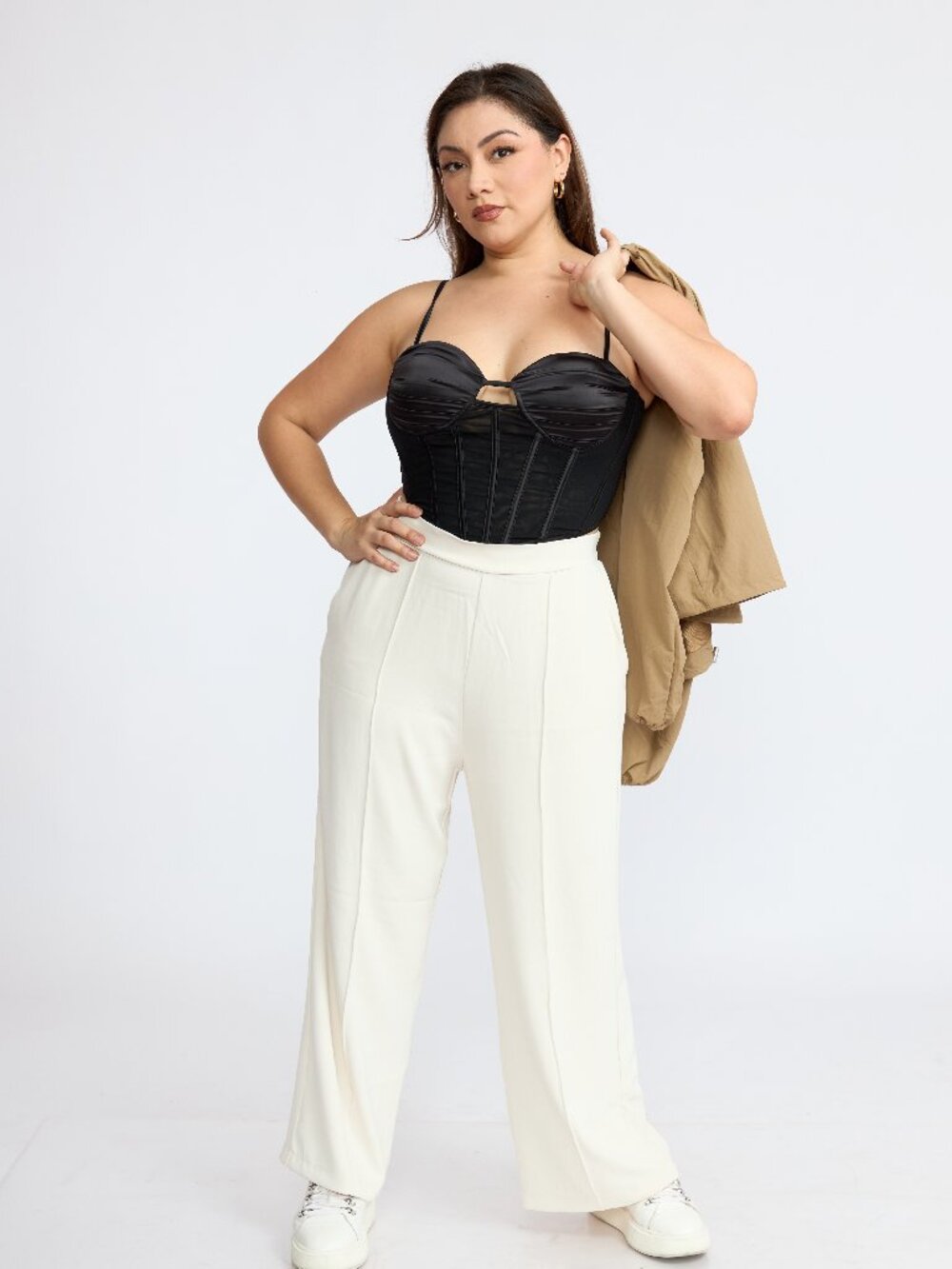 Women’s Pearl White Wide Leg Dress Pants, Stretch Elegant Trousers
